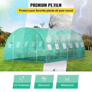 Invernadero de túnel portátil, 609.6 x 304.8 x 213.4 cm Casa caliente para plantas con arcos de acero galvanizado, 3 vigas superiores, 4 postes diagonales, 2 puertas con cremallera y 12 ventanas e...