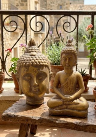 2 Statuette Buddha Dorati (Altezza 20 e 20 cm)