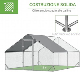 Gallinero Exterior Con Estructura Galvanizada Y Red Hexagonal, Gallinero Para Gallinas Con Cubierta De Tela Impermeable Para 8-12 Pollos, Patos Y Conejos, 3X4X2M