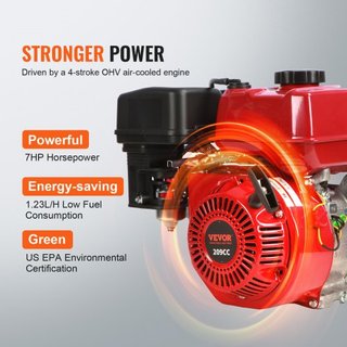 Bomba de Agua con Motor de Gasolina, Entrada/Salida de 7.6 cm, 5.2 kW (7 HP), 1003.5 L/min, 43.3 m de Elevación, 6.7 m de Succión, Bomba de Transferencia de Agua Residual a Gas de 4 Tiempos con Ma...
