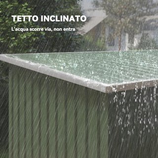 Caseta de Jardín 3.2M² de Acero Galvanizado con Kit de Fundación, Salidas de Aire, Cobertizo para Herramientas con Techo Inclinado, Doble Puerta Corredera Bloqueable, Verde Claro
