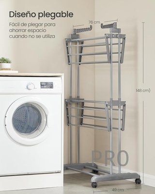 Tendedero plegable de 3 niveles con ruedas