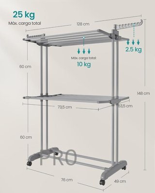 Tendedero plegable de 3 niveles con ruedas