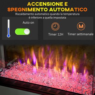 Chimenea Eléctrica 1000W / 2000W con 10 Colores, Chimenea Eléctrica Moderna con Apagado Automático, Temperatura Regulable, Termostato, Control Remoto y Temporizador de 12H, 61X28X66.5 Cm, Blanco