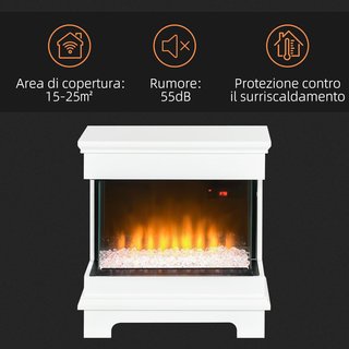 Chimenea Eléctrica 1000W / 2000W con 10 Colores, Chimenea Eléctrica Moderna con Apagado Automático, Temperatura Regulable, Termostato, Control Remoto y Temporizador de 12H, 61X28X66.5 Cm, Blanco