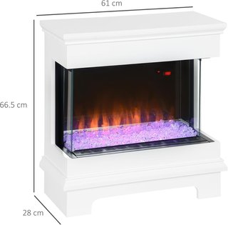 Chimenea Eléctrica 1000W / 2000W con 10 Colores, Chimenea Eléctrica Moderna con Apagado Automático, Temperatura Regulable, Termostato, Control Remoto y Temporizador de 12H, 61X28X66.5 Cm, Blanco