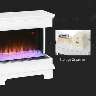 Chimenea Eléctrica 1000W / 2000W con 10 Colores, Chimenea Eléctrica Moderna con Apagado Automático, Temperatura Regulable, Termostato, Control Remoto y Temporizador de 12H, 61X28X66.5 Cm, Blanco
