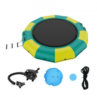 Bouncer de Agua Inflable, Trampolín Recreativo de 12 pies, Plataforma de Salto Portátil con Escalera de 3 Pasos y Bomba de Aire Eléctrica, Rebotador Flotante para Niños y Adultos para Piscina, Lag...