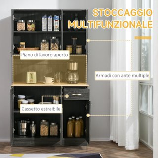 Credenza de Cocina con Armarios, Cajón y Superficie para Microondas, Mueble Despensa Estrecho con Puertas y Estantes Regulables, Mueble de Cocina para Sala de Estar, Comedor, 101X39X180 Cm, Negro