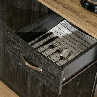 Credenza de Cocina con Armarios, Cajón y Superficie para Microondas, Mueble Despensa Estrecho con Puertas y Estantes Regulables, Mueble de Cocina para Sala de Estar, Comedor, 101X39X180 Cm, Negro