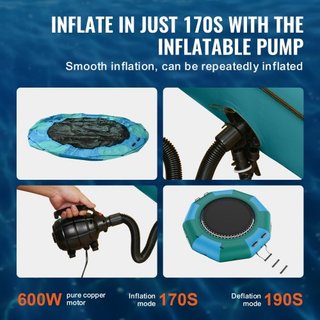 Bouncer de Agua Inflable, Trampolín Recreativo de Agua de 10 pies, Plataforma de Salto Portátil con Tobogán, Escalera de 3 Pasos y Bomba de Aire Eléctrica, Rebotador Flotante para Niños y Adultos ...