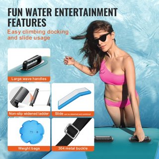 Bouncer de Agua Inflable, Trampolín Recreativo de Agua de 10 pies, Plataforma de Salto Portátil con Tobogán, Escalera de 3 Pasos y Bomba de Aire Eléctrica, Rebotador Flotante para Niños y Adultos ...