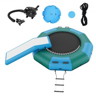 Bouncer de Agua Inflable, Trampolín Recreativo de Agua de 10 pies, Plataforma de Salto Portátil con Tobogán, Escalera de 3 Pasos y Bomba de Aire Eléctrica, Rebotador Flotante para Niños y Adultos ...