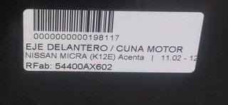 EJE DELANTERO / CUNA MOTOR NISSAN MICRA (K12E) Acenta