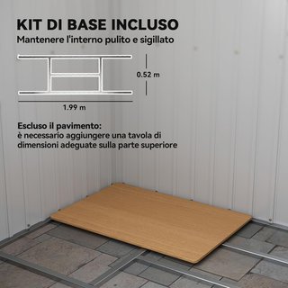 Caseta de Jardín 2.42M² en Acero Galvanizado con Kit de Fundación, Salidas de Aire, Cobertizo para Herramientas con Doble Puerta Corredera Bloqueable, Techo Inclinado, 213X130X172 Cm, Gris Oscuro