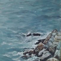 Cuadro al óleo: Mar y rocas
