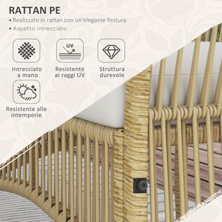 Juego de Jardín de Rattan 4 Piezas, Juego de Exterior con 2 Sillones de Exterior, Sofá de Jardín y Mesa de Jardín, Natural y Negro