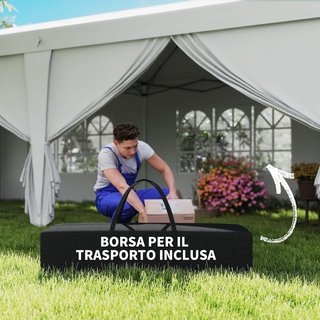 Gazebo Plegable 6X3 M Pop up Con 4 Ventanas Y Paneles Laterales, 2 Puertas Y Bolsa De Transporte, Gazebo De Exterior Con 12 Orificios De Drenaje En Metal Y Oxford, Para Jardín, Fiestas, Blanco
