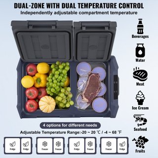 Refrigerador de Coche, Refrigerador de Coche de 12 Voltios, Congelador Portátil de Doble Zona de 40 L, Rango Ajustable de -4℉-68℉, Enfriador de Compresor de 12/24V DC y 100-240V AC para Exterior, ...