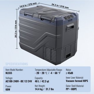 Refrigerador de Coche, Refrigerador de Coche de 12 Voltios, Congelador Portátil de Doble Zona de 40 L, Rango Ajustable de -4℉-68℉, Enfriador de Compresor de 12/24V DC y 100-240V AC para Exterior, ...