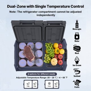 Refrigerador de Coche, Congelador Portátil de Doble Zona de 32 L, Refrigerador de Coche de 12 Voltios, Rango Ajustable de -4℉-68℉, Enfriador de Compresor de 12/24V DC y 100-240V AC para Exterior, ...