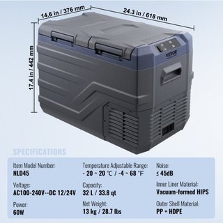 Refrigerador de Coche, Congelador Portátil de Doble Zona de 32 L, Refrigerador de Coche de 12 Voltios, Rango Ajustable de -4℉-68℉, Enfriador de Compresor de 12/24V DC y 100-240V AC para Exterior, ...