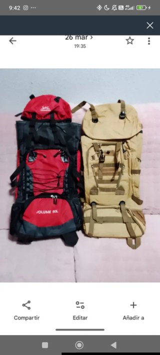 2 Mochilas 90L Gran Capacidad Roja y Beige