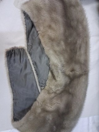 Stola scialle vera pelle beige/grigio
