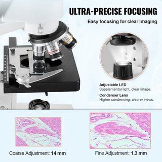 Microscopio Compuesto Binocular, Magnificación de 40X-2500X, Microscopio de Laboratorio Compuesto Binocular con Iluminación LED, Plataforma Mecánica de Dos Capas, Incluye Soporte para Teléfono y P...