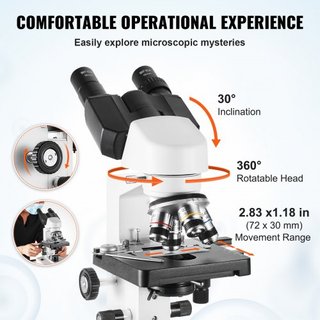 Microscopio Compuesto Binocular, Magnificación de 40X-2500X, Microscopio de Laboratorio Compuesto Binocular con Iluminación LED, Plataforma Mecánica de Dos Capas, Incluye Soporte para Teléfono y P...