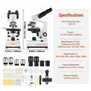 Microscopio Compuesto Binocular, Magnificación de 40X-2500X, Microscopio de Laboratorio Compuesto Binocular con Iluminación LED, Plataforma Mecánica de Dos Capas, Incluye Soporte para Teléfono y P...