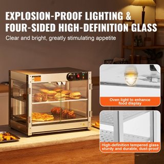 Exhibidor de Comida Caliente Comercial de 2 Niveles, Calentador de Exhibición de Comida de 800W con Luz para Mejorar la Exhibición de Comida, Control de Temperatura de 30℃~85℃, Gran Capacidad de 5...