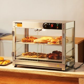 Exhibidor de Comida Caliente Comercial de 2 Niveles, Calentador de Exhibición de Comida de 800W con Luz para Mejorar la Exhibición de Comida, Control de Temperatura de 30℃~85℃, Gran Capacidad de 5...