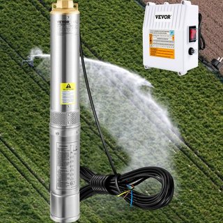 Bomba Sumergible de Pozo Profundo, 1100W 230V/50Hz, 190L/min 57 m de Altura, con Cable de 20 m y Caja de Control Externa, Bombas de Agua de Acero Inoxidable de 10.2 cm para Uso Industrial, de Rieg...