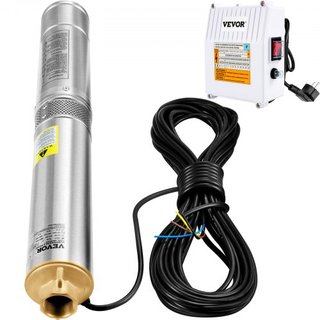Bomba Sumergible de Pozo Profundo, 1100W 230V/50Hz, 190L/min 57 m de Altura, con Cable de 20 m y Caja de Control Externa, Bombas de Agua de Acero Inoxidable de 10.2 cm para Uso Industrial, de Rieg...
