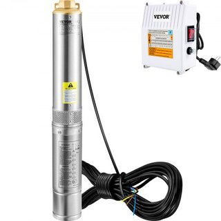 Bomba Sumergible de Pozo Profundo, 1100W 230V/50Hz, 190L/min 57 m de Altura, con Cable de 20 m y Caja de Control Externa, Bombas de Agua de Acero Inoxidable de 10.2 cm para Uso Industrial, de Rieg...