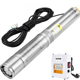 Bomba Sumergible de Pozo Profundo, 1100W 230V/50Hz, 190L/min 57 m de Altura, con Cable de 20 m y Caja de Control Externa, Bombas de Agua de Acero Inoxidable de 10.2 cm para Uso Industrial, de Rieg...
