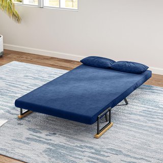 Sofá Cama 4 en 1 de 2 Plazas, Con Respaldo Ajustable en 5 Posiciones, Sofá Cama Matrimonial Plegable Con 2 Cojines, Asiento Acolchado, en Terciopelo para Casa y Oficina, 102X73X81 Cm, Azul
