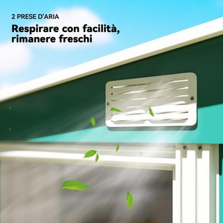 Caseta De Jardín 2.81M² de Acero Galvanizado Con Kit de Fundación, Cobertizo Para Herramientas Adosado Con Estantes Regulables, Ganchos, Techo Inclinado, Salidas de Aire, Puerta Corredera Verde