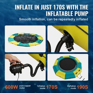Bouncer de Agua Inflable, Trampolín Recreativo de Agua de 10 pies, Plataforma de Salto Portátil con Escalera de 3 Pasos y Bomba de Aire Eléctrica, Rebotador Flotante para Niños y Adultos para Pisc...
