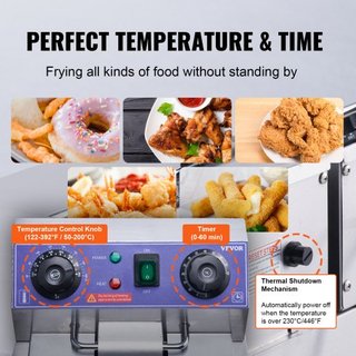 Freidora Comercial, Freidora Eléctrica de Encimera de Doble Tanque de 3000W con Canasta, 2 x 11.6Qt/11L Freidora de Aceite de Acero Inoxidable Doble con Filtración de Aceite, Control de Tiempo y T...