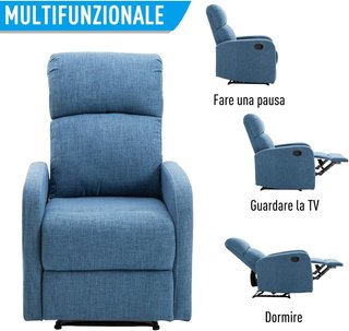 Sillón Relax Reclinable Manual Con Reposapiés Capacidad 125Kg Tejido De Lino 67 × 83 × 107Cm Azul