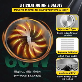45.7 cm Mesa Hidropónica Trimmer Eléctrico de Hojas y Brotes a 3 Velocidades con 6 Cuchillas Extra