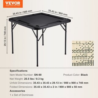 Mesa de Mahjong, Mesa de Cartas Plegable Cuadrada para 4 Jugadores con 4 Portavasos y 4 Bandejas para Fichas, Mesa de Dominó Portátil con 1 Juego de Dominó para Mahjong Poke Puzzles, 35.4 x 35.4 p...