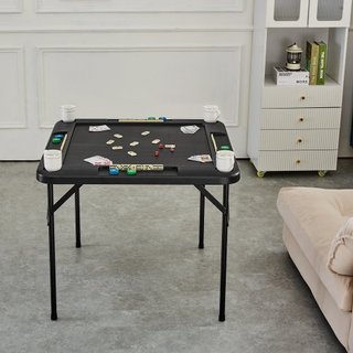 Mesa de Mahjong, Mesa de Cartas Plegable Cuadrada para 4 Jugadores con 4 Portavasos y 4 Bandejas para Fichas, Mesa de Dominó Portátil con 1 Juego de Dominó para Mahjong Poke Puzzles, 35.4 x 35.4 p...