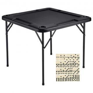Mesa de Mahjong, Mesa de Cartas Plegable Cuadrada para 4 Jugadores con 4 Portavasos y 4 Bandejas para Fichas, Mesa de Dominó Portátil con 1 Juego de Dominó para Mahjong Poke Puzzles, 35.4 x 35.4 p...