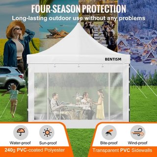 Tienda de Carpa Plegable de 304.8 x 304.8 cm, Gazebo de Patio Exterior con Paredes Laterales Desmontables y Bolsa con Ruedas, Refugio Instantáneo Resistente a UV y a Prueba de Agua para Fiesta, Ja...