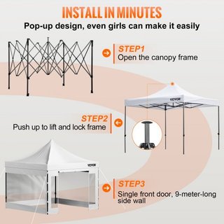 Tienda de Carpa Plegable de 304.8 x 304.8 cm, Gazebo de Patio Exterior con Paredes Laterales Desmontables y Bolsa con Ruedas, Refugio Instantáneo Resistente a UV y a Prueba de Agua para Fiesta, Ja...