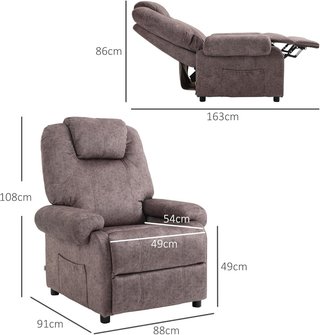 Sillón Relax Con Reclinable Manual en Tela, Sillón Reclinable Con Reposapiés Extraíble y Bolsa Lateral, Marrón