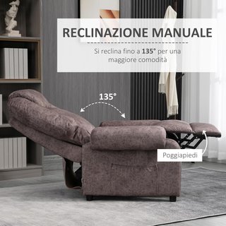Sillón Relax Con Reclinable Manual en Tela, Sillón Reclinable Con Reposapiés Extraíble y Bolsa Lateral, Marrón